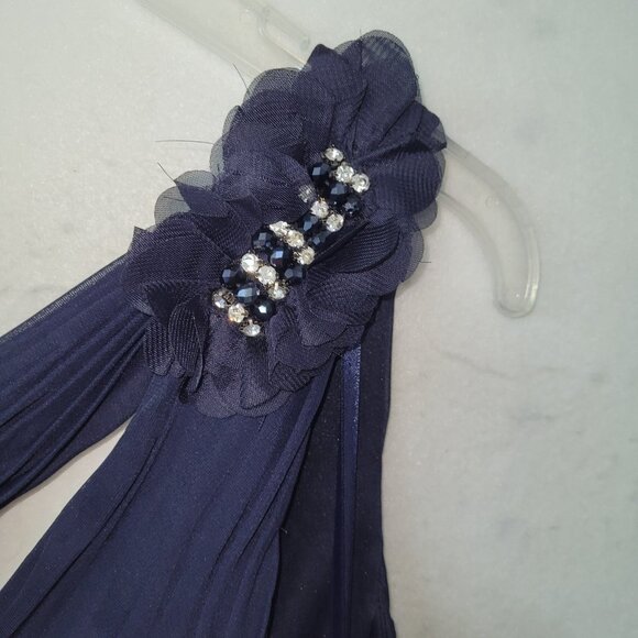 XSCAPE Dress Womens 6 Navy Blue Maxi One Shoulder Chiffon Formal Gown Beaded - Picture 5 of 16